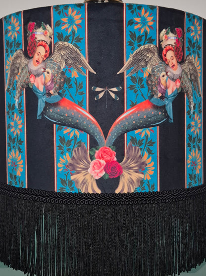 Mermaid Blue Fringed Drum Lampshade Queen K