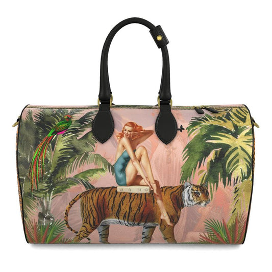 Jungle Pink Leather Weekender Duffle Bag