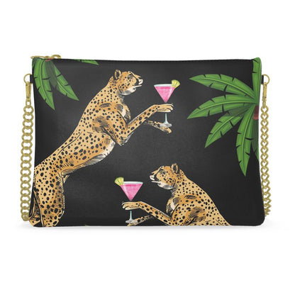Cocktail Cheetah Black Leather Crossbody Bag