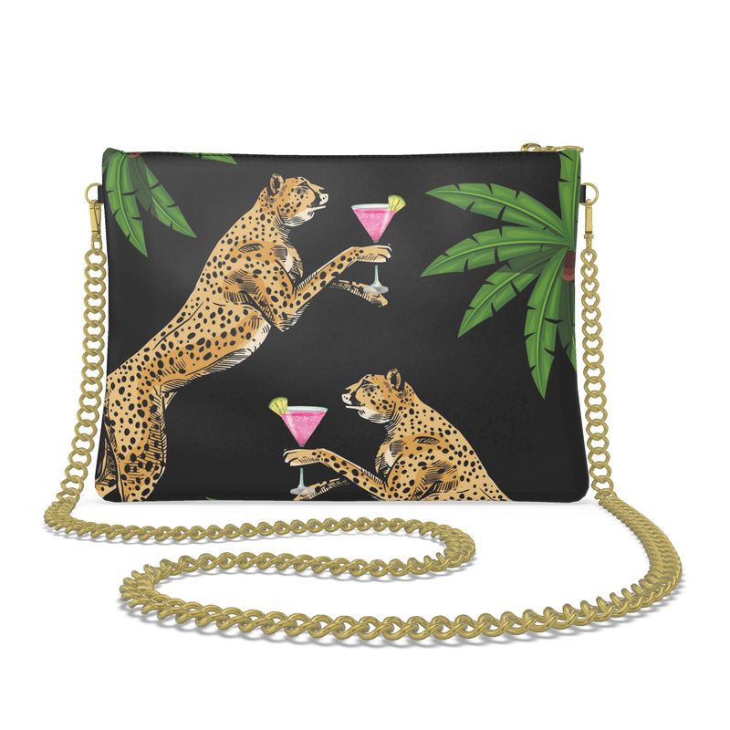 Cocktail Cheetah Black Leather Crossbody Bag