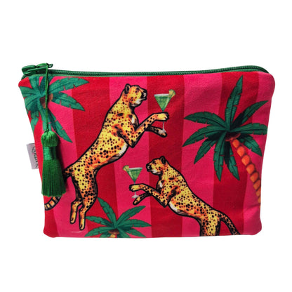 Cocktail Cheetah Pink & Red Striped Velvet Cosmetics Purse