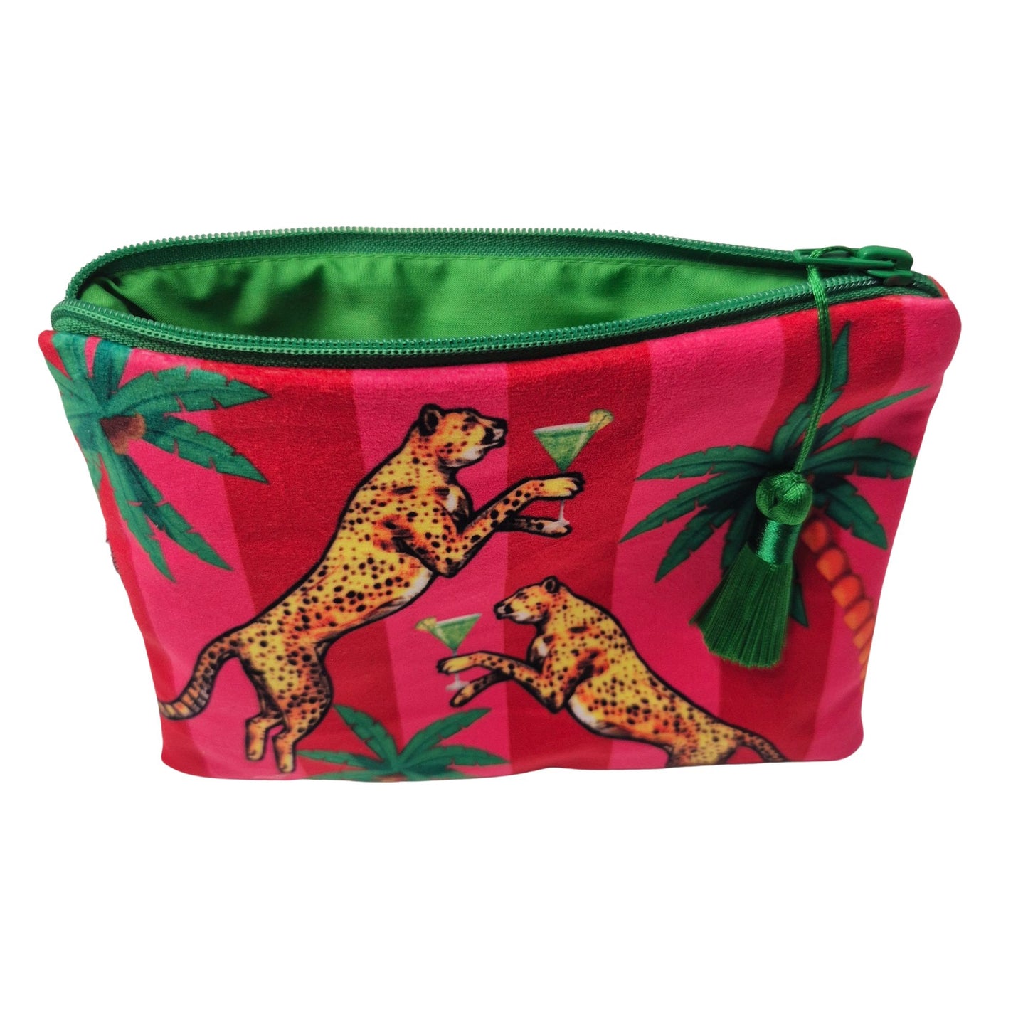 Cocktail Cheetah Pink & Red Striped Velvet Cosmetics Purse