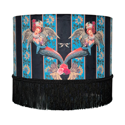 Mermaid Blue Fringed Drum Lampshade Queen K