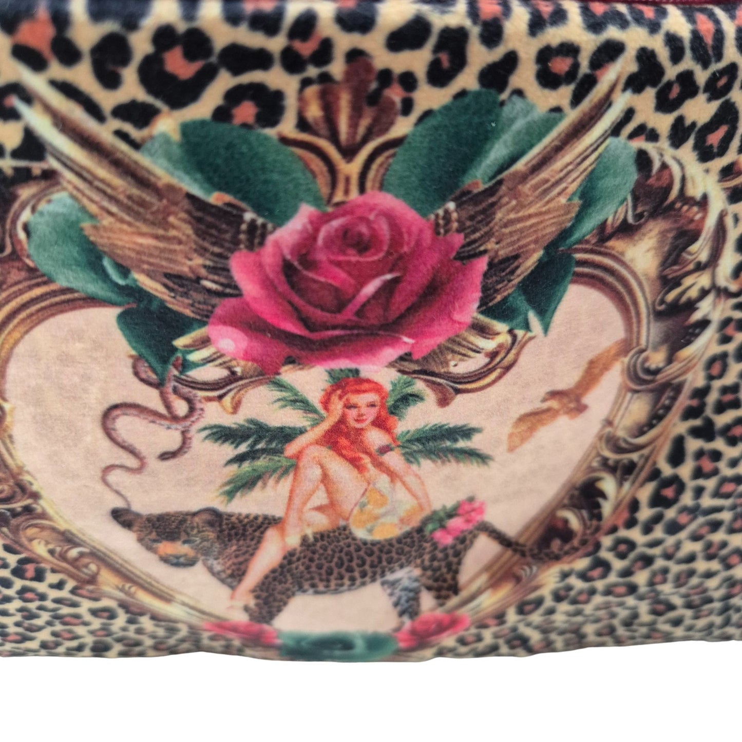 Tiger Rose Leopard Velvet Cosmetics Purse
