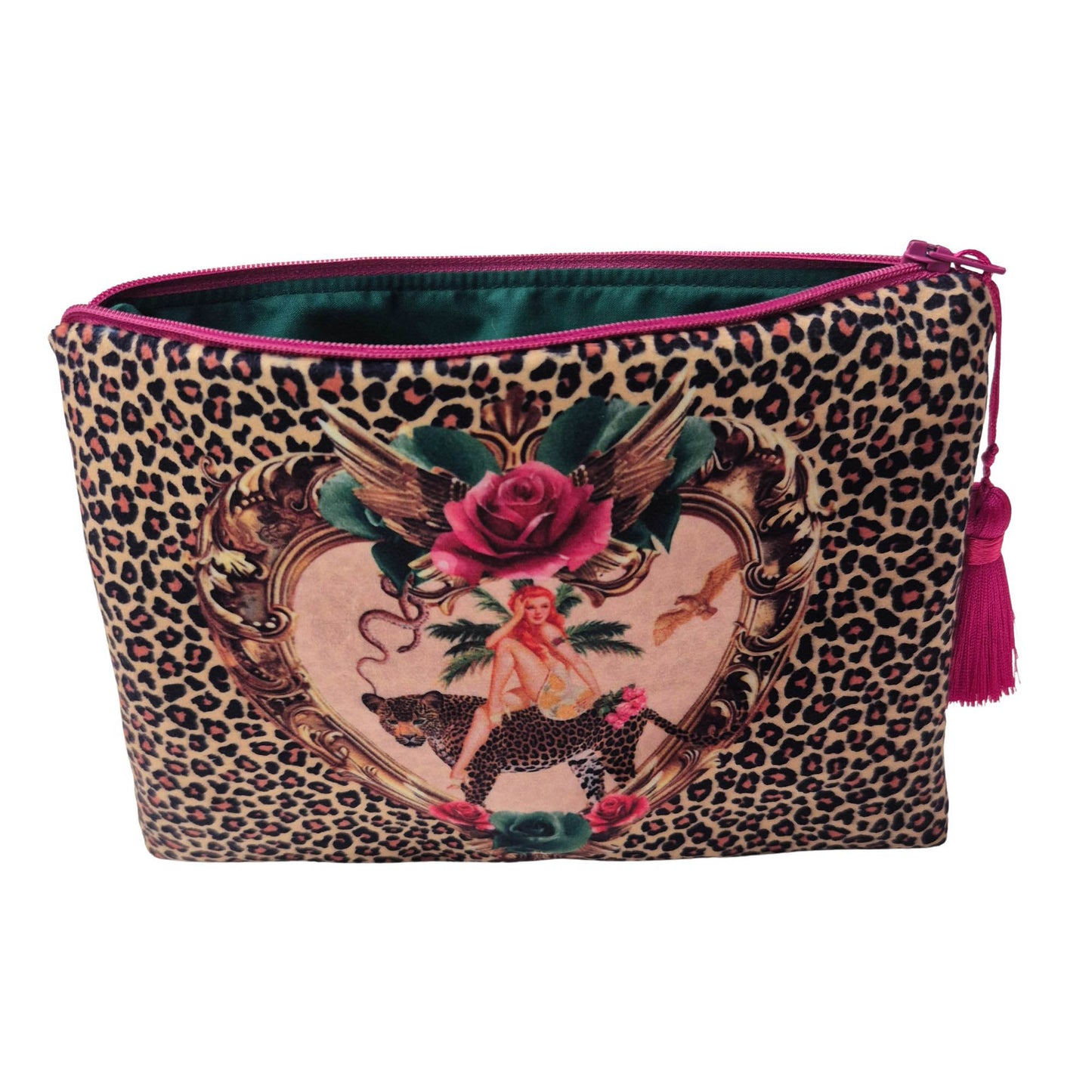 Tiger Rose Leopard Velvet Cosmetics Purse