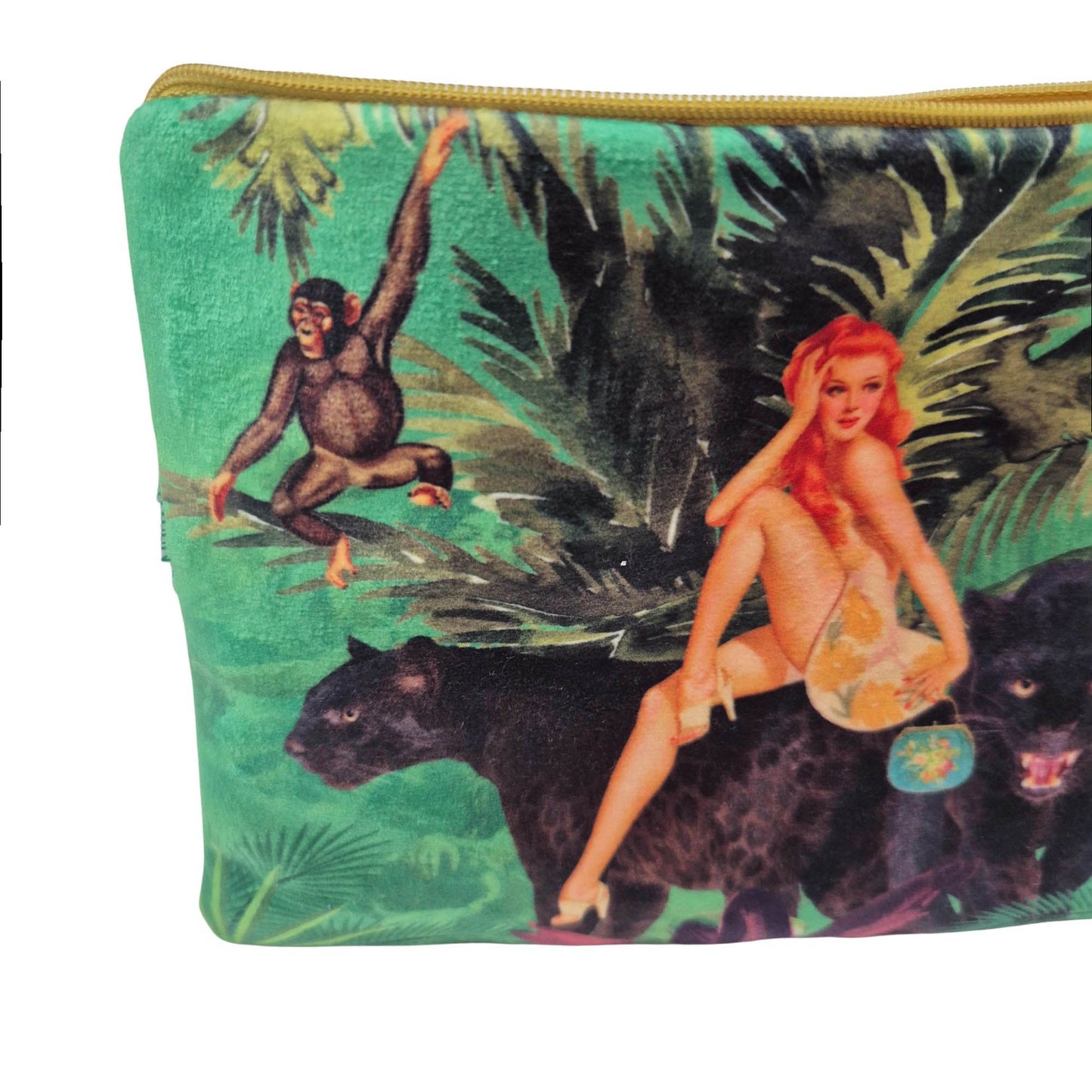 Jungle Green Velvet Cosmetics Purse