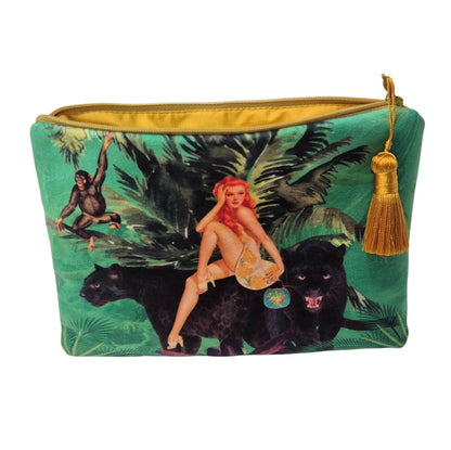 Jungle Green Velvet Cosmetics Purse