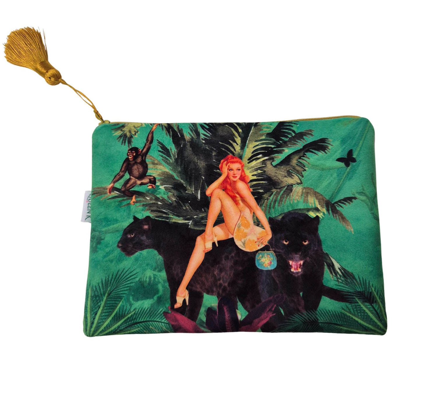 Jungle Green Velvet Cosmetics Purse