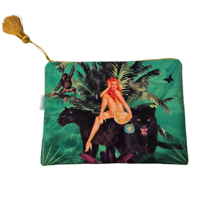 Jungle Green Velvet Cosmetics Purse