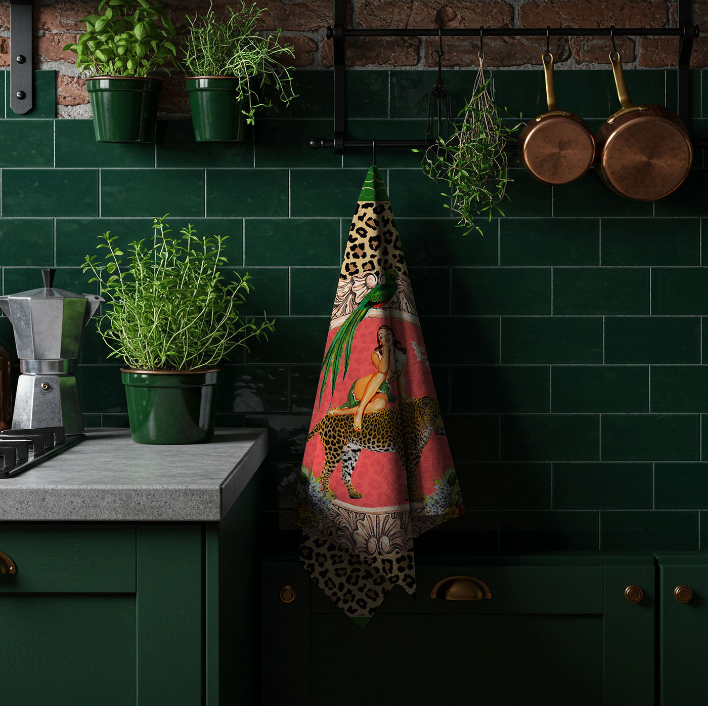 Alice Retro Glamour 100% Linen Tea Towel