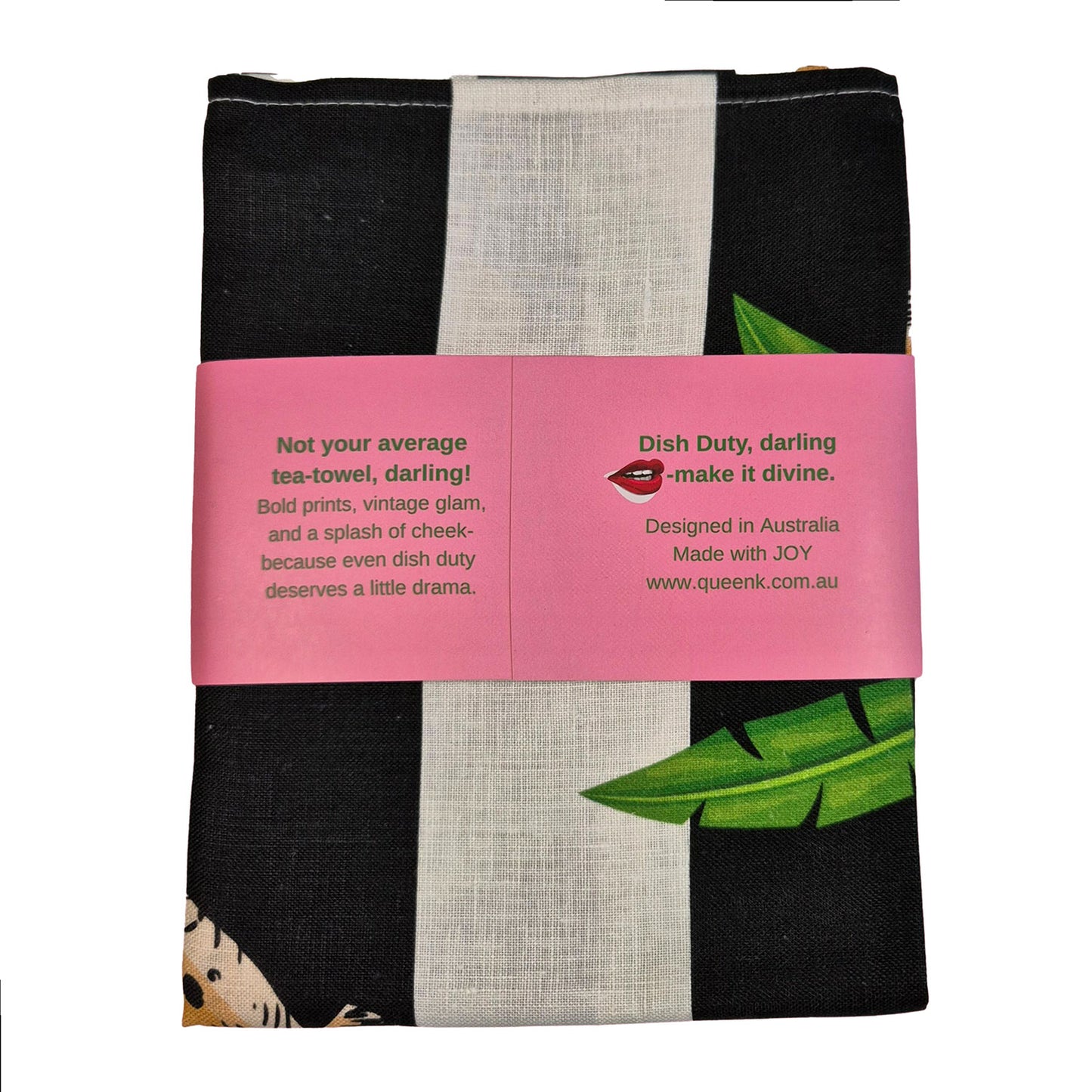 Cocktail Cheetah Black & White Striped 100% Linen Tea Towel