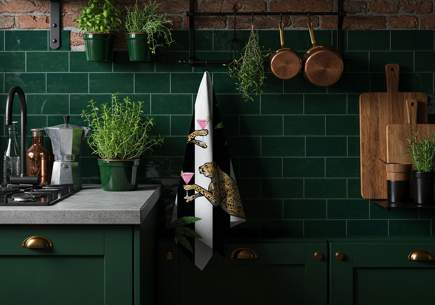 Cocktail Cheetah Black & White Striped 100% Linen Tea Towel