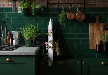 Cocktail Cheetah Black & White Striped 100% Linen Tea Towel