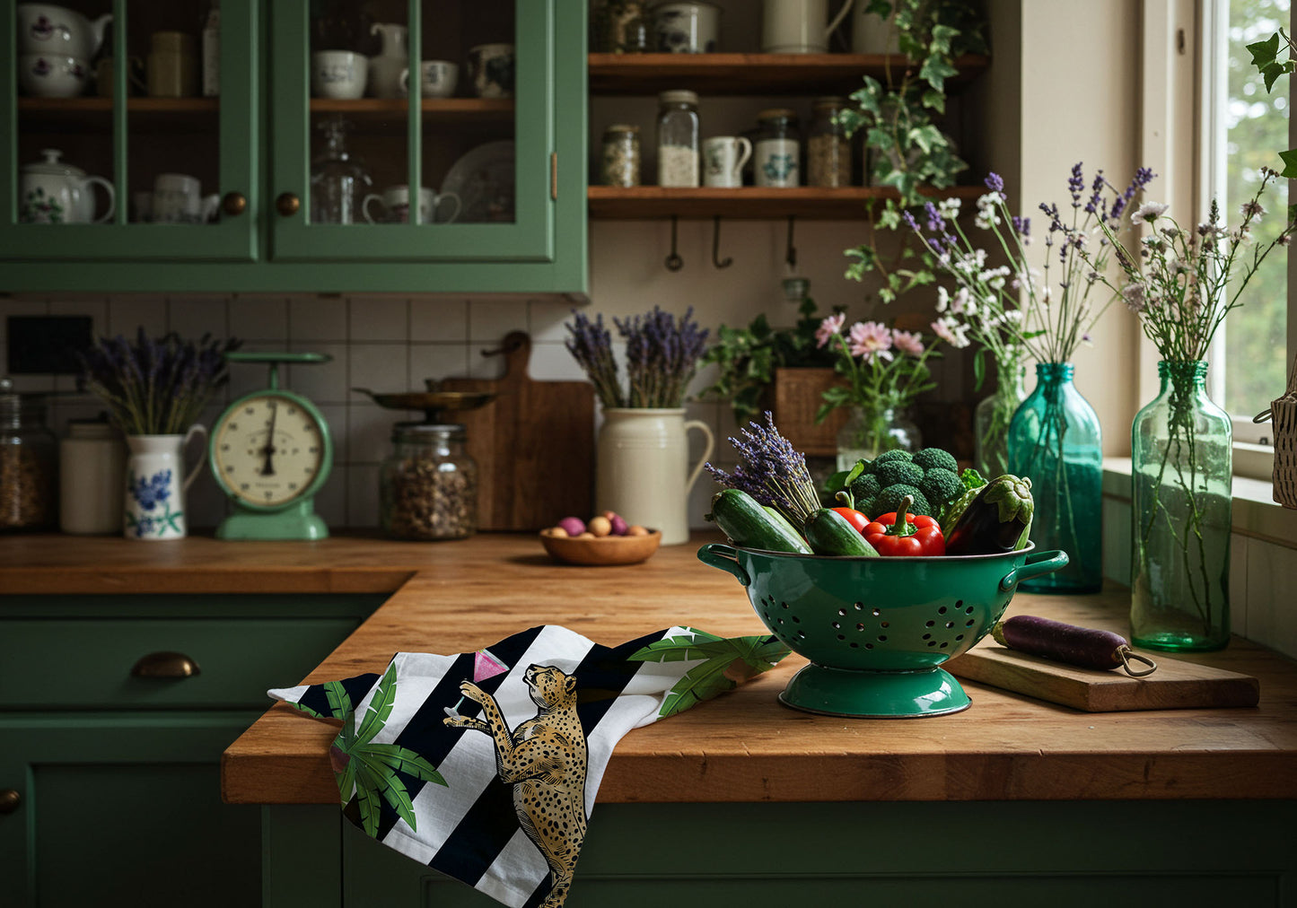 Cocktail Cheetah Black & White Striped 100% Linen Tea Towel