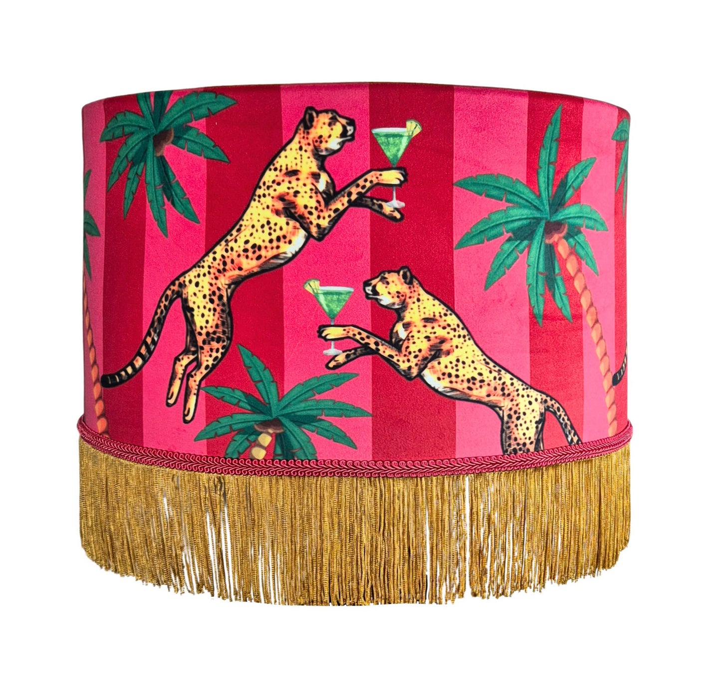 Cocktail Cheetah Tassel Velvet Drum Lampshade Pink and Red Stripe