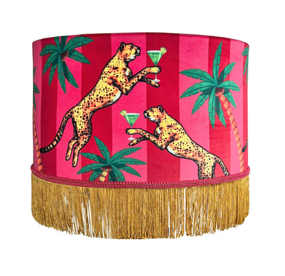 Cocktail Cheetah Tassel Velvet Drum Lampshade Pink and Red Stripe