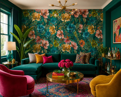 Lulu Larue Floral Wallpaper | Bold Teal Statement Wallpaper