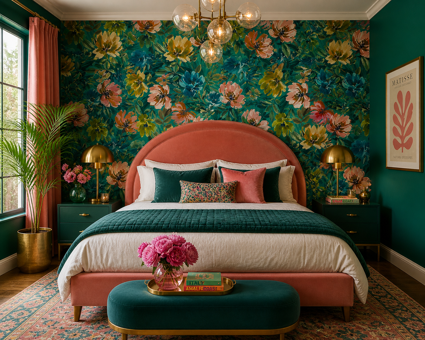Lulu Larue Floral Wallpaper | Bold Teal Statement Wallpaper