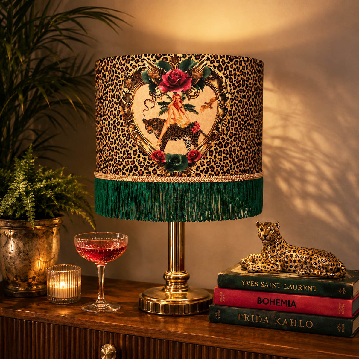 Tiger Rose Fringed Lampshade