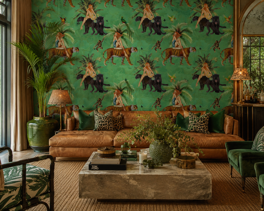 Jungle Walk Green Vintage Wallpaper