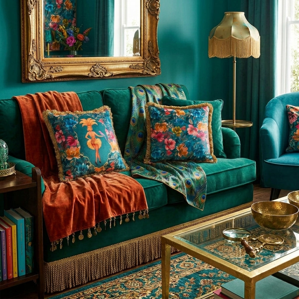 Lulu LaRue Floral Fringed Cushion Teal