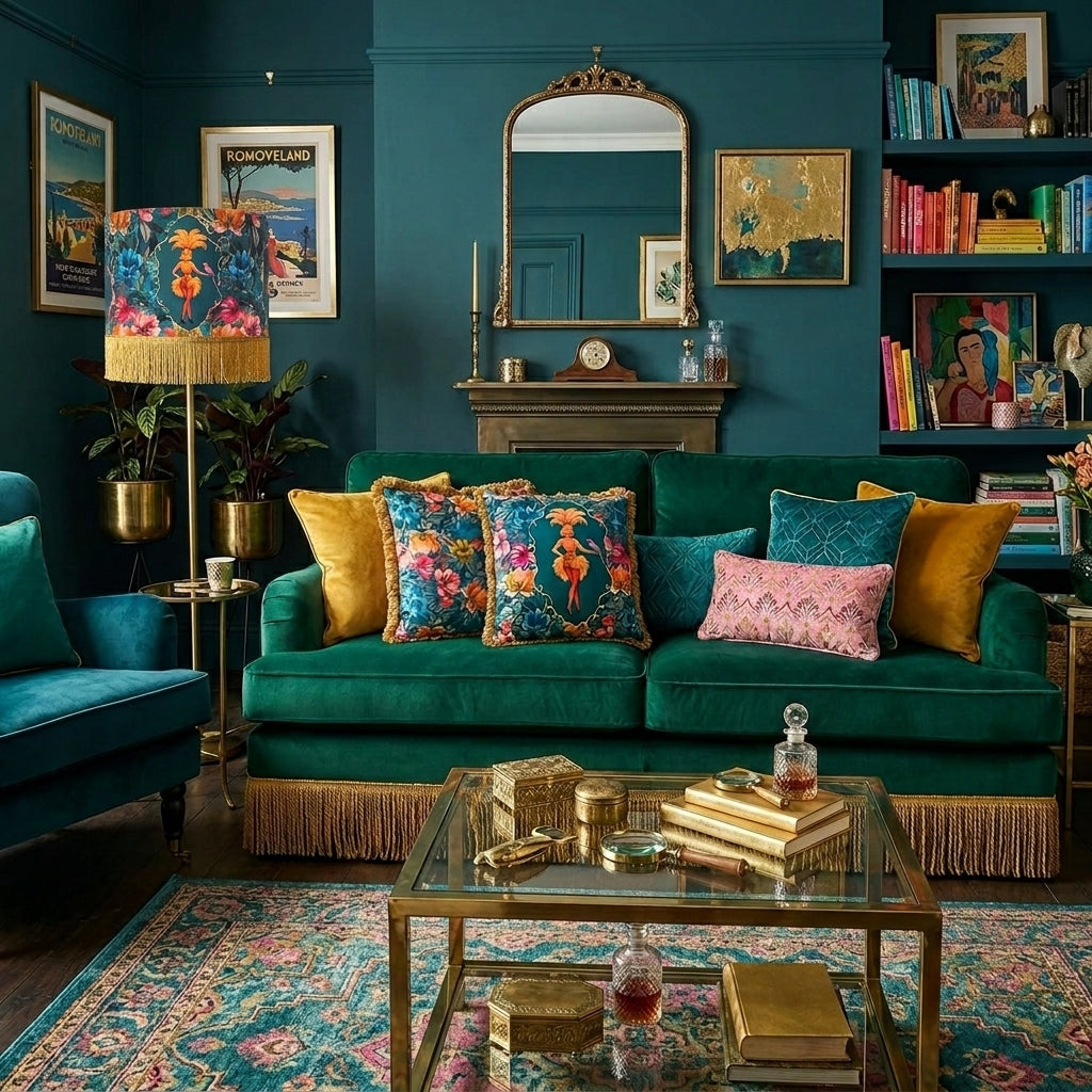 Lulu LaRue Floral Fringed Cushion Teal
