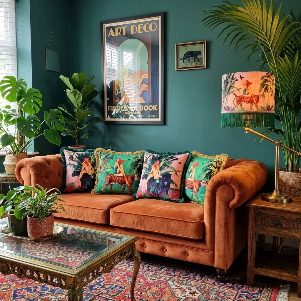 Queen K Vintage Jungle Green Cushion with Fringe Trim
