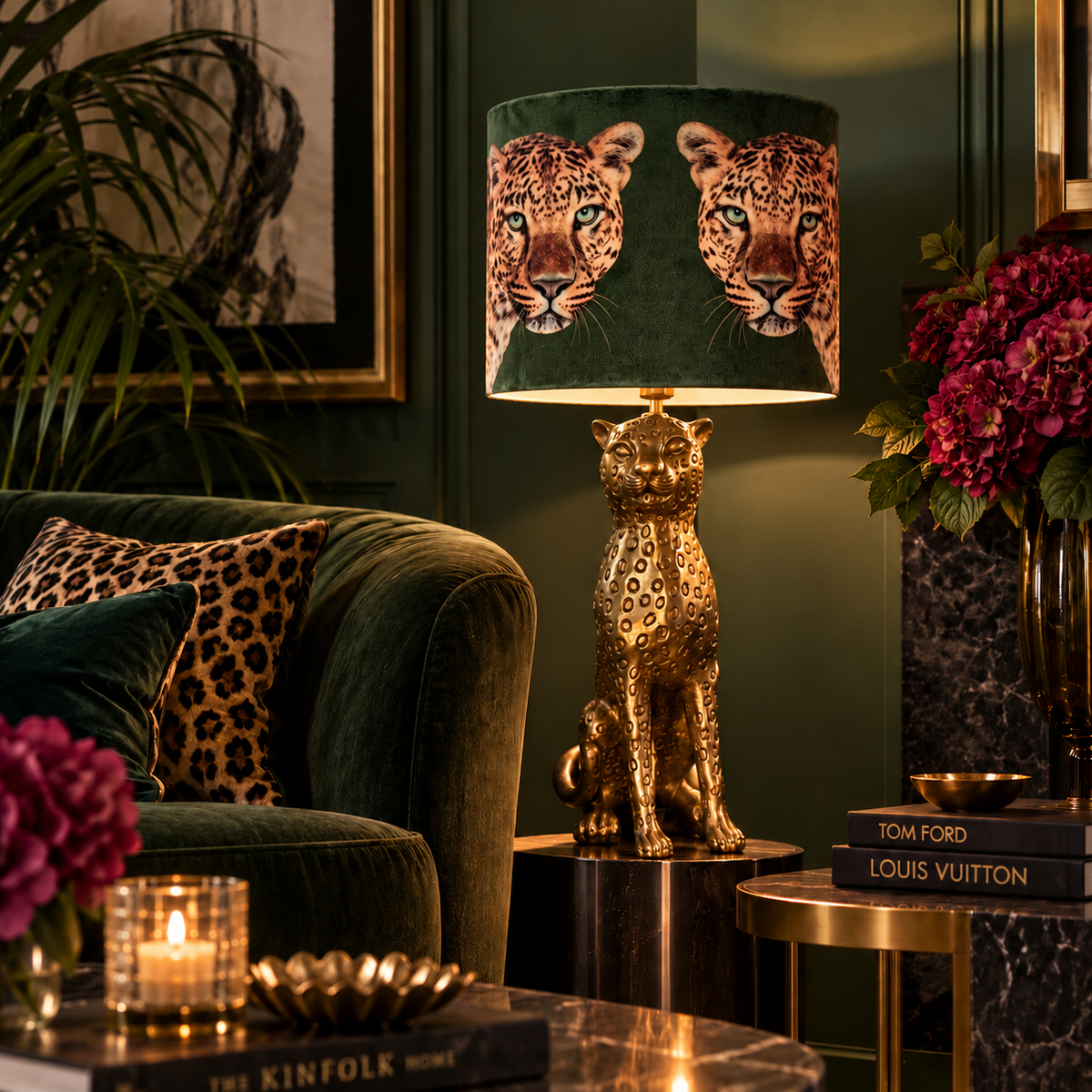 Leopard Lounge Lampshade Olive