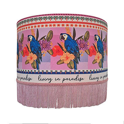 Living In Paradise Parrots Velvet Fringed Lampshade