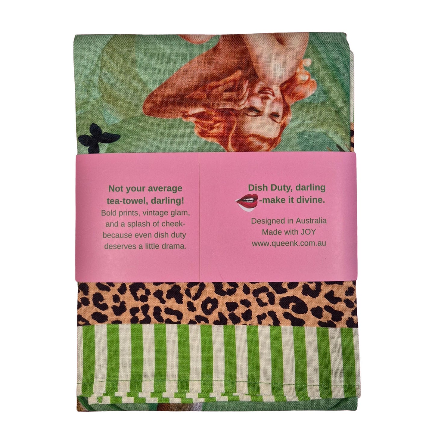 Jungle Walk Green Wild Retro Glamour 100% Linen Tea Towel