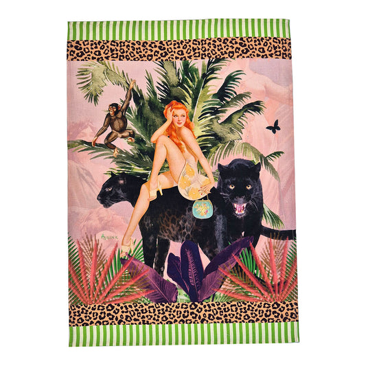 Jungle Walk Pink Wild Glamour 100% Linen Tea Towel