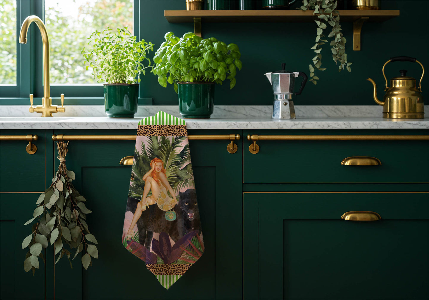 Jungle Walk Pink Wild Glamour 100% Linen Tea Towel