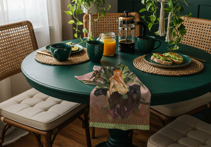 Jungle Walk Pink Wild Glamour 100% Linen Tea Towel