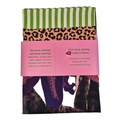Jungle Walk Pink Wild Glamour 100% Linen Tea Towel