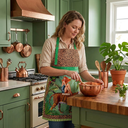 Jungle Walk Green Apron | Tiger Print Kitchen Apron