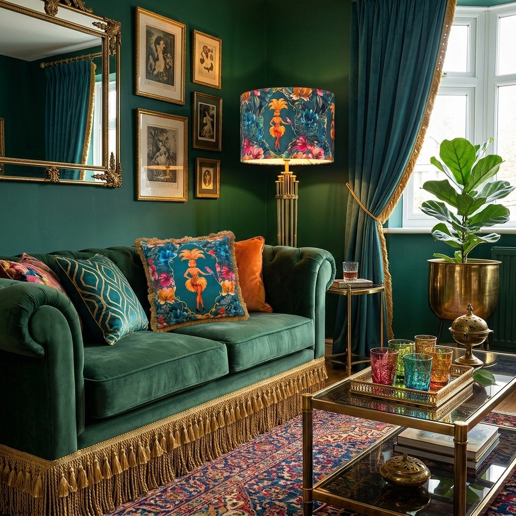 Lulu LaRue Floral Fringed Cushion Teal