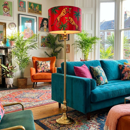 Queen K Cocktail Cheetah Velvet Drum Lampshade Pink and Red Stripe