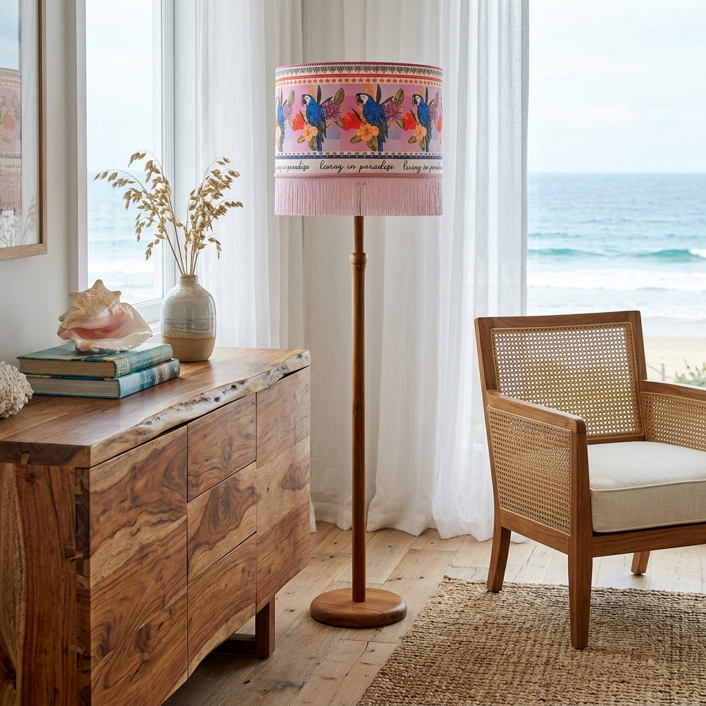 Living In Paradise Parrots Velvet Fringed Lampshade