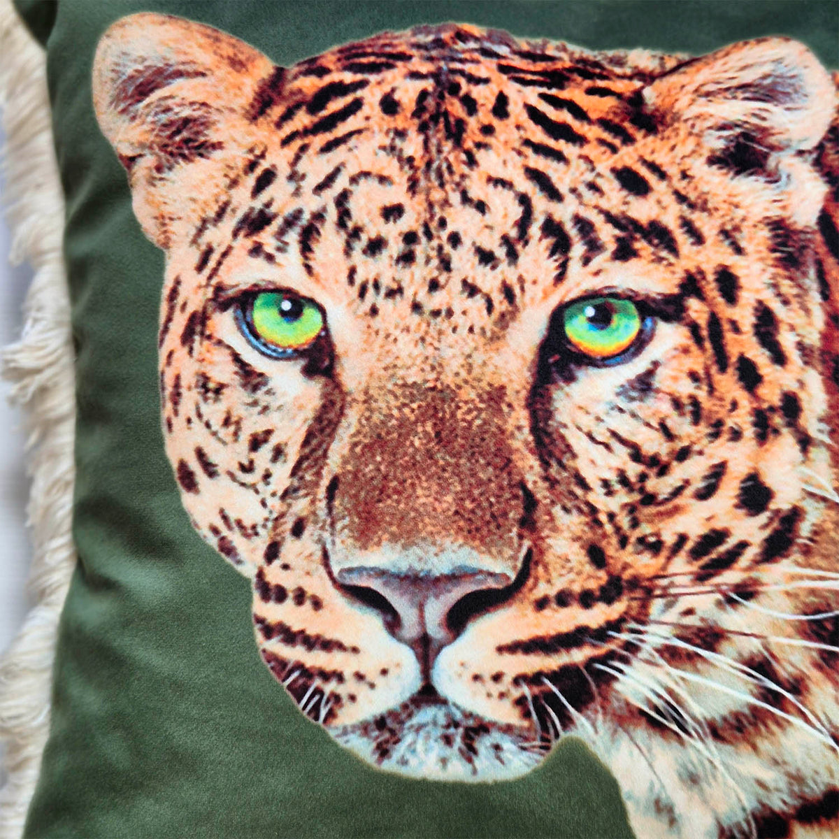 Leopard Lounge Fringed Cushion Olive