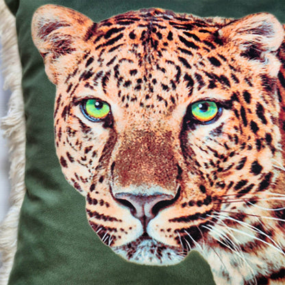 Leopard Lounge Fringed Cushion Olive