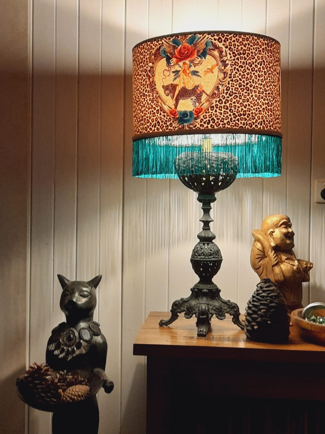 Tiger Rose Fringed Lampshade