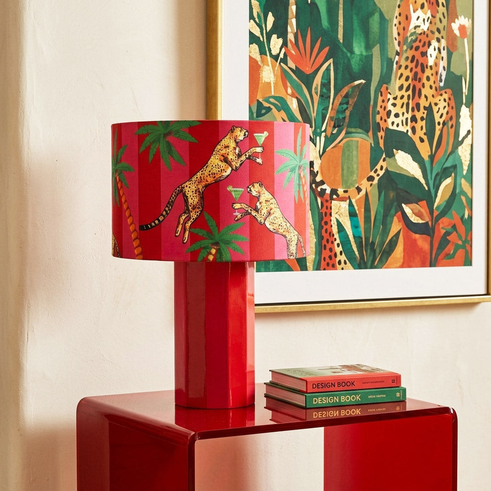 Cocktail Cheetah Red & Pink Striped Table Lamp