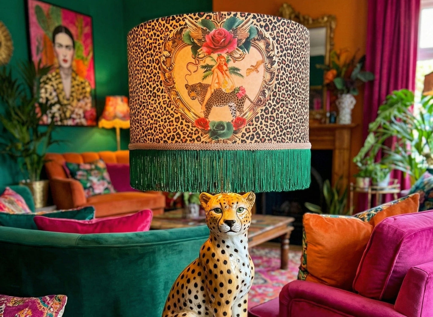 Tiger Rose Fringed Lampshade
