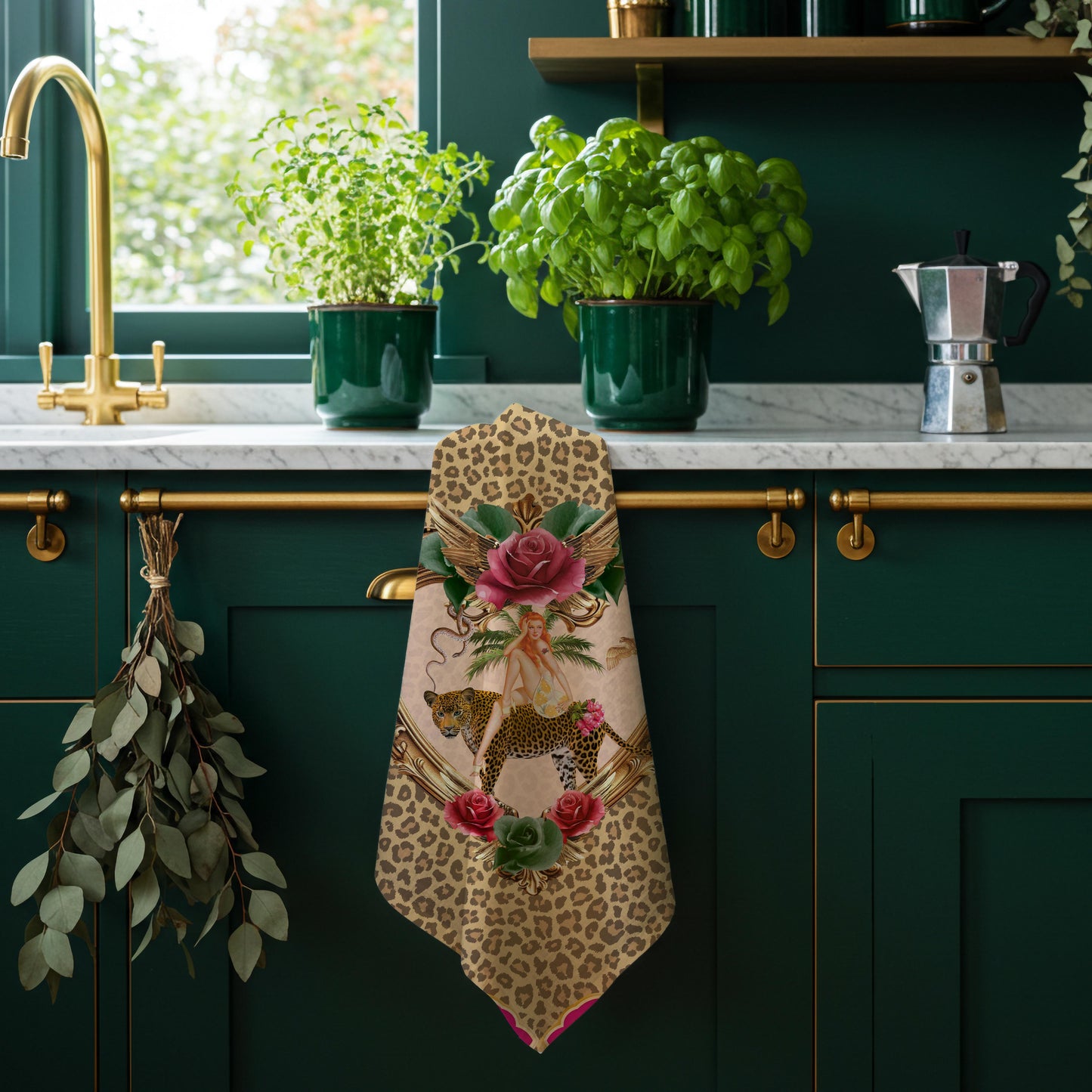 Tiger Rose Leopard Linen Tea Towel