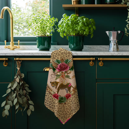 Tiger Rose Leopard Linen Tea Towel