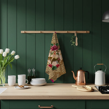 Tiger Rose Leopard Linen Tea Towel