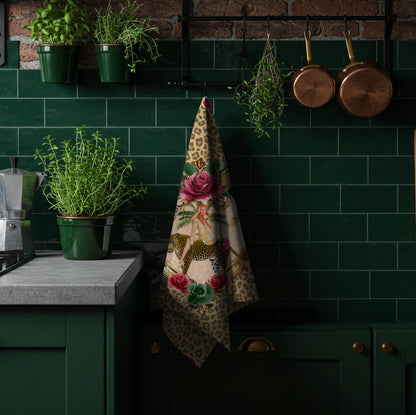 Tiger Rose Leopard Linen Tea Towel