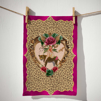 Tiger Rose Leopard Linen Tea Towel
