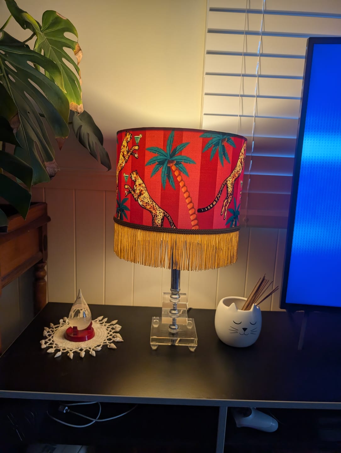 Cocktail Cheetah Tassel Velvet Drum Lampshade Pink and Red Stripe
