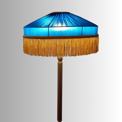 Teal Blue Tiffany Fringed  Silk Lampshade
